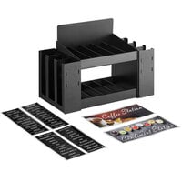 ServSense™ Black 10-Section Condiment Organizer with 6-Section Cup and Lid Dispenser - 25" x 12" x 16"