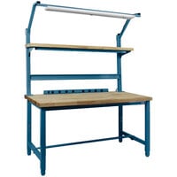 BenchPro Kennedy Series Butcherblock Wood Top Adjustable Workbench Set with Dark Blue Frame