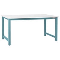 BenchPro Kennedy Series 30" x 96" Laminate Top Adjustable Workbench with Light Blue Frame and Round Front Edge KF3096