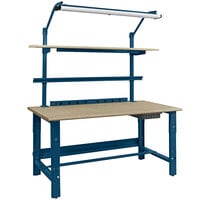 BenchPro Roosevelt Series Particle Board Top Adjustable Workbench with Dark Blue Light Frame / Base Frame and Round Front Edge
