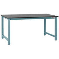 BenchPro Kennedy Series 30 inch x 48 inch Phenolic Resin Top Adjustable Workbench with Light Blue Frame and Square Cut Front Edge KZ3048