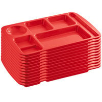 Choice 10 1/2" x 15 1/2" Right Handed Heavy-Duty Melamine NSF Red 7 Compartment Tray - 12/Pack