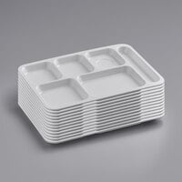 Choice 10" x 14" Right Handed Heavy-Duty Melamine NSF White 6 Compartment Tray - 12/Pack