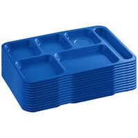 Choice 10" x 14" Right Handed Heavy-Duty Melamine NSF Blue 6 Compartment Tray - 12/Pack