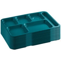 Choice 10" x 14" Right Handed Heavy-Duty Melamine NSF Ocean Teal 6 Compartment Tray - 12/Pack