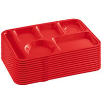 Choice 10" x 14" Left Handed Heavy-Duty Melamine NSF Red 6 Compartment Tray - 12/Pack