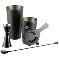 Acopa 4-Piece 16 oz. Black Cocktail Shaker Kit