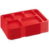 Choice 10" x 14" Right Handed Heavy-Duty Melamine NSF Red 6 Compartment Tray - 12/Pack