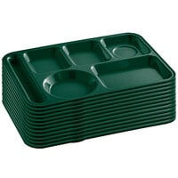 Choice 10" x 14" Left Handed Heavy-Duty Melamine NSF Forest Green 6 Compartment Tray - 12/Pack