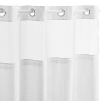 Hookless HBH82GEO01SL77 Geo White Shower Curtain with Flex-On Rings and It's A Snap! Liner - 71 inch x 77 inch