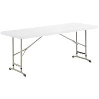 Lancaster Table & Seating 30" x 72" Granite White Heavy-Duty Blow Molded 27 1/2"-39" Adjustable Height Plastic Folding Table