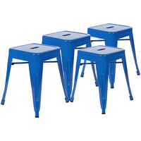 Flash Furniture 18 inch Royal Blue Stackable Metal Backless Stool with Square Drain Seat - 4/Pack
