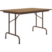 Correll 30" x 48" Medium Oak Thermal-Fused Laminate Top Folding Table with Brown Frame