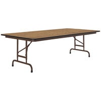 Correll 30" x 96" Oak 22" - 32" Adjustable Height Thermal-Fused Laminate Top Folding Table with Brown Frame