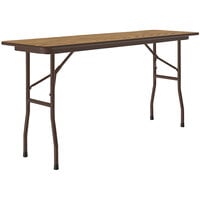 Correll 18" x 96" Medium Oak Thermal-Fused Laminate Top Folding Table with Brown Frame