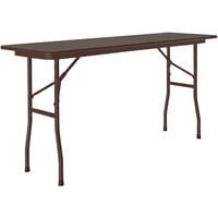 Correll 18" x 72" Walnut Thermal-Fused Laminate Top Folding Table with Brown Frame