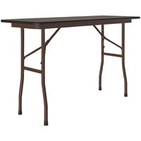 Correll 18" x 48" Walnut Thermal-Fused Laminate Top Folding Table with Brown Frame