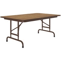 Correll 30 inch x 48 inch Oak 22 inch - 32 inch Adjustable Height Thermal-Fused Laminate Top Folding Table with Brown Frame