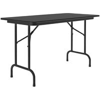 Correll 24 inch x 48 inch Black Granite Thermal-Fused Laminate Top Folding Table with Black Frame