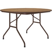 Correll 48" Round Medium Oak Thermal-Fused Laminate Top Folding Table with Brown Frame