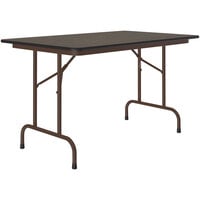 Correll 30" x 48" Walnut Thermal-Fused Laminate Top Folding Table with Brown Frame