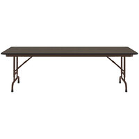 Correll 30 inch x 60 inch Walnut 22 inch - 32 inch Adjustable Height Thermal-Fused Laminate Top Folding Table with Brown Frame