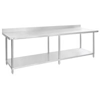 Regency 30 inch x 96 inch 16-Gauge Stainless Steel Commercial Work Table with 4 inch Backsplash and Undershelf