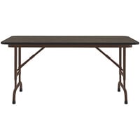 Correll 24 inch x 48 inch Walnut 22 inch - 32 inch Adjustable Height Thermal-Fused Laminate Top Folding Table with Brown Frame