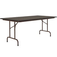 Correll 36 inch x 96 inch Walnut Thermal-Fused Laminate Top Folding Table with Brown Frame