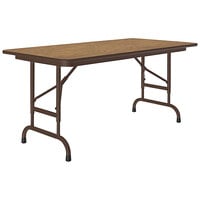 Correll 24 inch x 48 inch Medium Oak 22 inch - 32 inch Adjustable Height Thermal-Fused Laminate Top Folding Table with Brown Frame