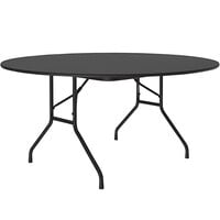 Correll 60" Round Black Granite Thermal-Fused Laminate Top Folding Table with Black Frame
