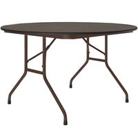 Correll 48" Round Walnut Thermal-Fused Laminate Top Folding Table with Brown Frame