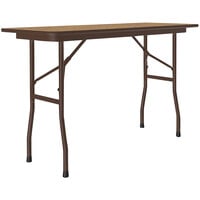 Correll 18" x 48" Medium Oak Thermal-Fused Laminate Top Folding Table with Brown Frame