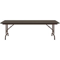 Correll 30 inch x 72 inch Walnut 22 inch - 32 inch Adjustable Height Thermal-Fused Laminate Top Folding Table with Brown Frame