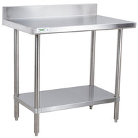 Regency 30" x 36" 16-Gauge Stainless Steel Commercial Work Table with 4" Backsplash and Undershelf