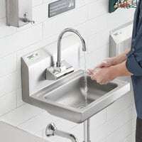 Regency 17 inch x 15 inch Wall-Mounted Hand Sink with 9 inch Gooseneck Spout Sensor Faucet