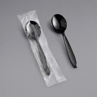 Solo Impress Individually Wrapped Heavy Weight Black Plastic Soup Spoon - 1000/Case