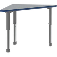 Correll 30" x 41" Triangular Gray Granite 25" - 35" Adjustable Height Thermal-Fused Laminate Top Collaborative Desk with Blue Band and Gray Legs