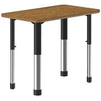 Correll 20 inch x 32 inch Rectangular Medium Oak 25 inch - 35 inch Adjustable Height Thermal-Fused Laminate Top Collaborative Desk with Oak Band and Black Legs
