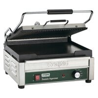 Waring WDG250 Grooved Top & Smooth Bottom Panini Sandwich Grill - 14 1/2 inch x 11 inch Cooking Surface - 120V, 1800W