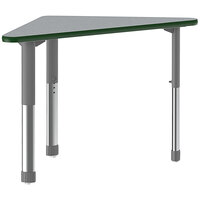 Correll 30" x 41" Triangular Gray Granite 25" - 35" Adjustable Height Thermal-Fused Laminate Top Collaborative Desk with Green Band and Gray Legs