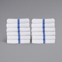 22 inch x 44 inch Blue Center Stripe 100% Cotton Pool Towel 6 lb. - 60/Case