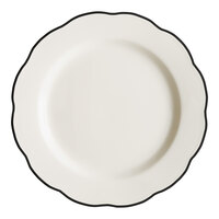 Acopa 10 3/4" Ivory (American White) Scalloped Edge Stoneware Plate with Black Band - 12/Case