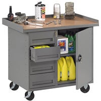 Tennsco 25" x 42" Steel Top Mobile Workbench with (1) Cabinet and (4) Drawers MB-1-2542
