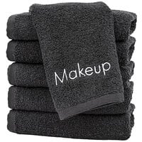11 inch x 17 inch 100% Cotton Black Makeup Wash Cloth 1.7 lb. - 6/Pack