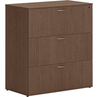 HON Mod 36" x 20" x 40" Sepia Walnut Lateral File Cabinet with 3 Drawers and Removable Top