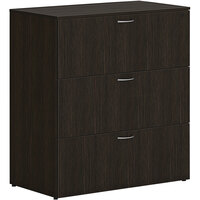 HON Mod 36" x 20" x 40" Java Oak Lateral File Cabinet with 3 Drawers and Removable Top