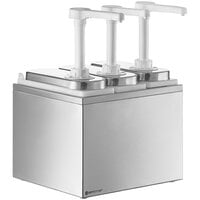 ServSense Triple 1 Qt. Stainless Steel Condiment Dispenser - 3 Plastic Pumps, 1 oz. Portions
