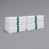 16 inch x 27 inch Green Center Stripe 100% Cotton Hand Towel - 3 lb. - 12/Case
