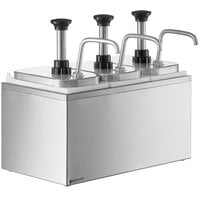 ServSense Triple 2 Qt. Stainless Steel Condiment Dispenser - 3 Stainless Steel Pumps with Adjustable Portion Control